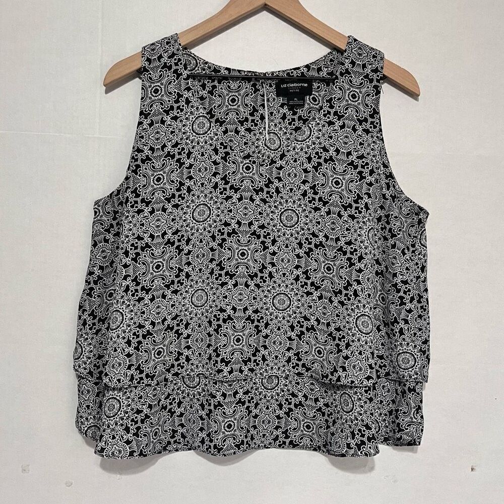 Liz Claiborne Career Petite Black And White Blouse  Sz Petite Large
